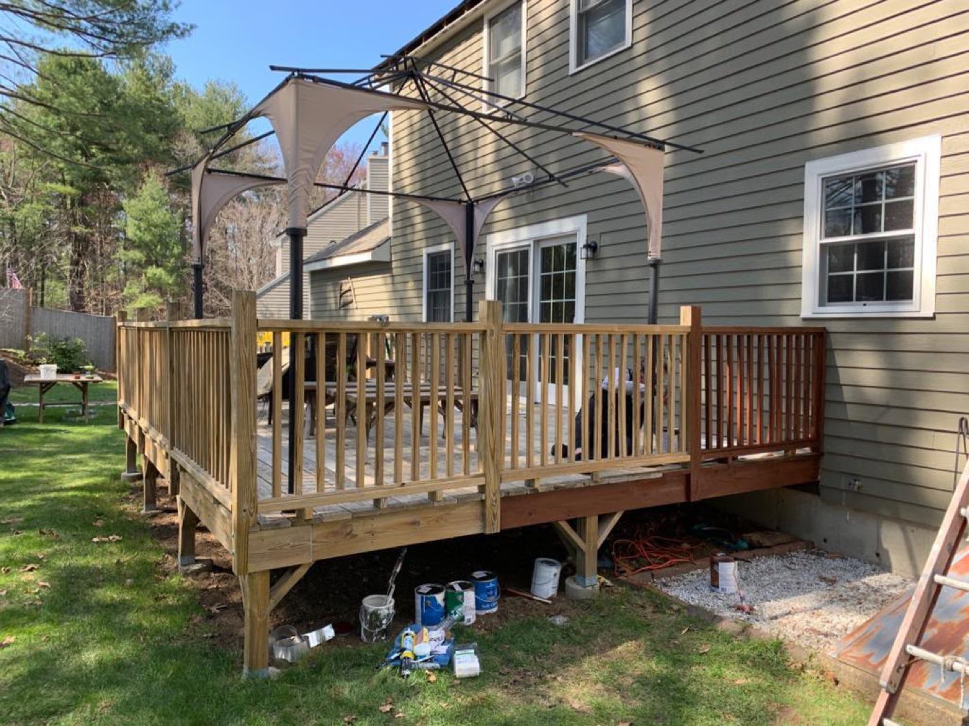 Deck staining in progress